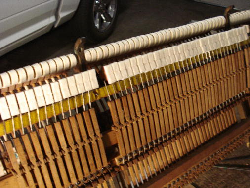 29 - Treble damper pads installed with glue. Bass damper pads will be installed at the piano for proper alignment to strings.